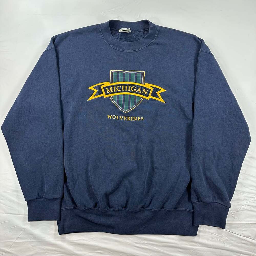 Vintage 90s Nutmeg Mills Michigan Wolverines Sweatshirt Large Navy Made In USA
